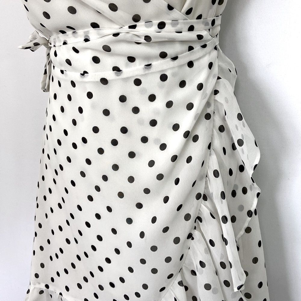 All Saints Dress Krystal Dot Wrap Ruffle White Black NWOT Sz Sm - Picture 6 of 8